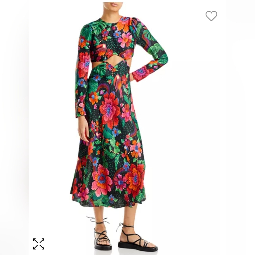 FARM Rio Black Blooming Garden Midi Dress